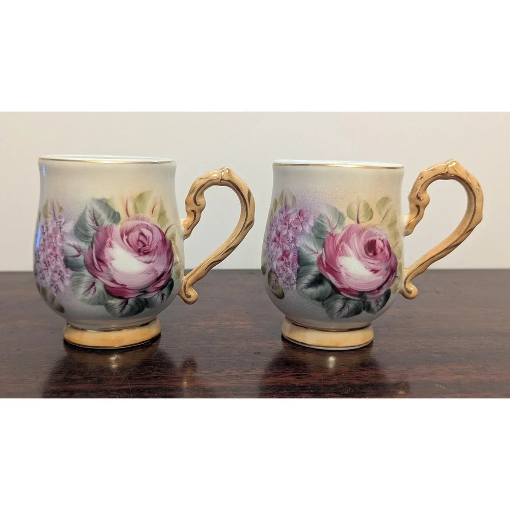 Vintage Rose Porcelain Tea Set Teapot Sugar Bowl Cups Cottagecore Floral Gold